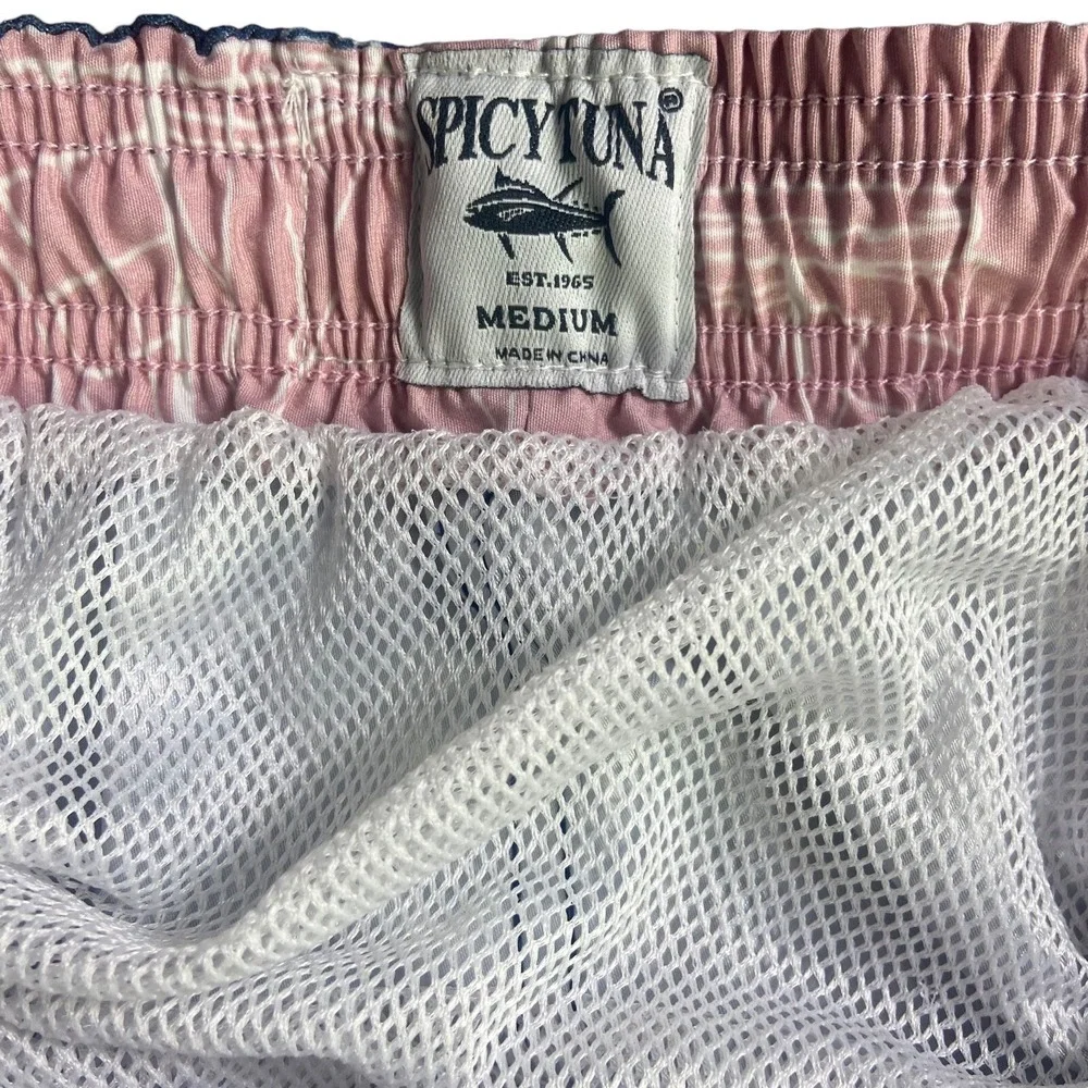 SPICY TUNA Swim Lined Trunks Shorts Summer Sail Boat Blue Draw String Sz M   OST
